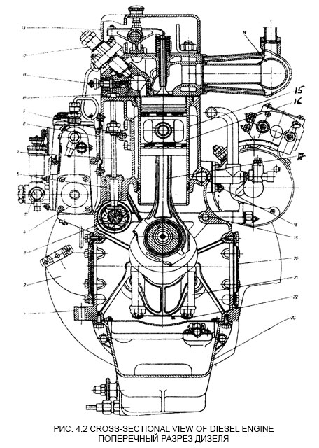 Поперечный разрез дизеля - Cross-sectional view of diesel engine
