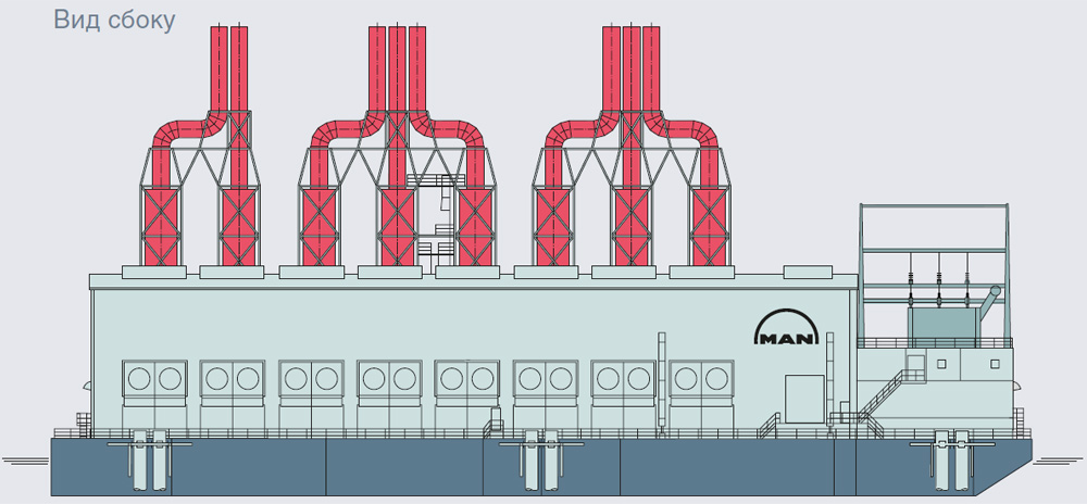 Плавучая дизельная электростанция мощностью 148 МВт - Вид сбоку