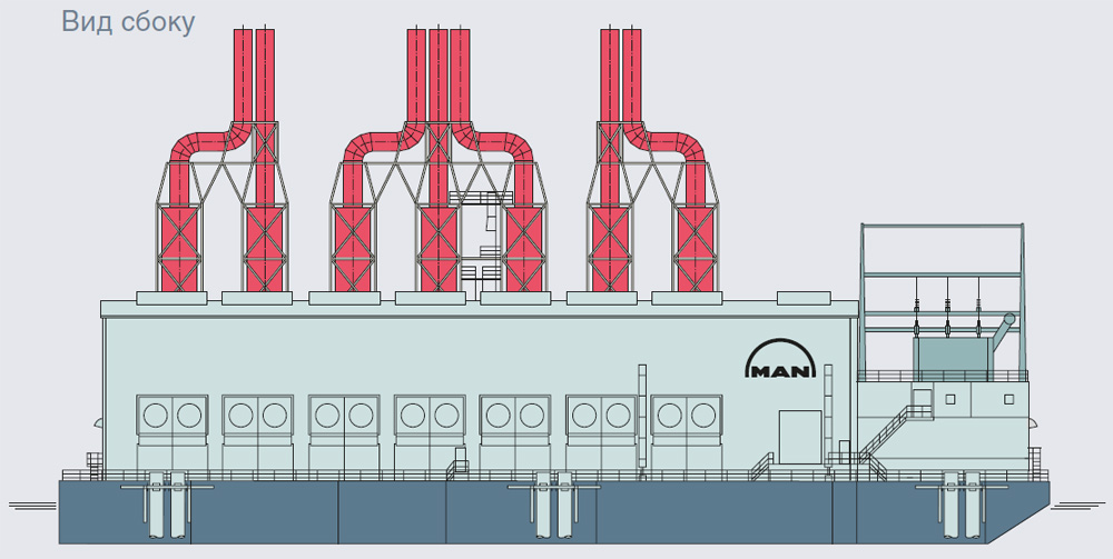 Плавучая дизельная электростанция - Вид сбоку