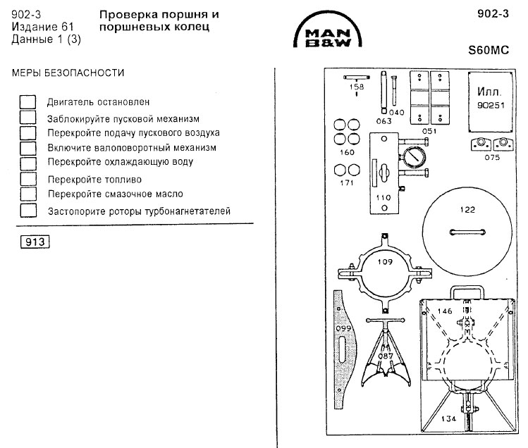 Проверка поршня и поршневых колец S60MC