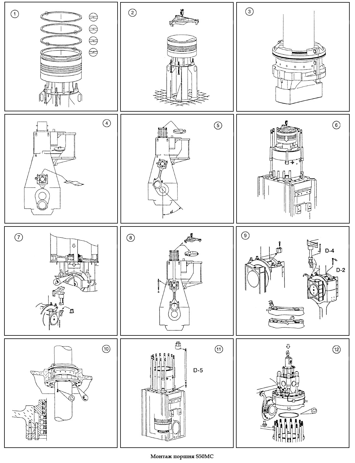 Монтаж поршня S50MC