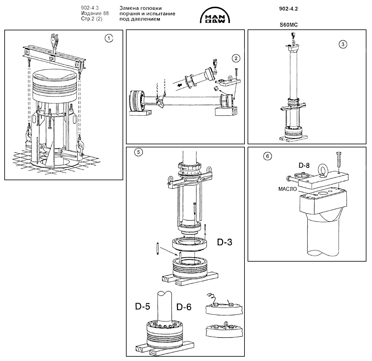Замена головки поршня и испытание под давлением S60MC