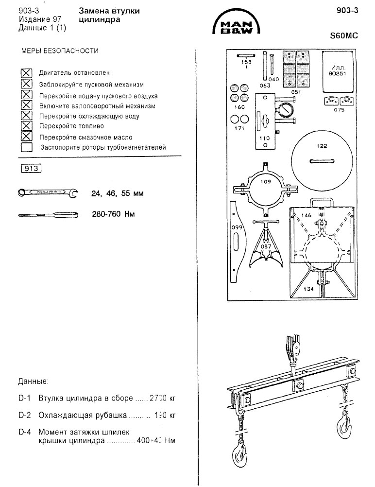 Замена втулки цилиндра  S60MC