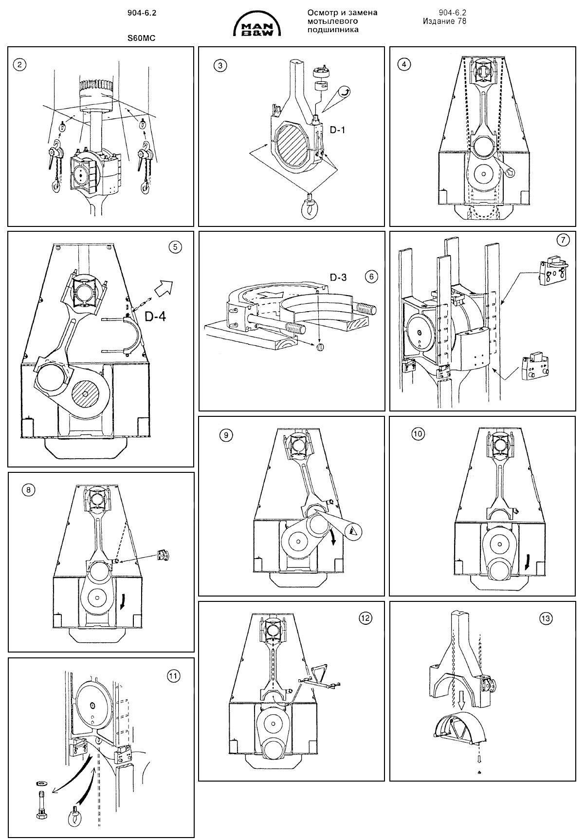 Осмотр и замена мотылевого подшипника S60MC