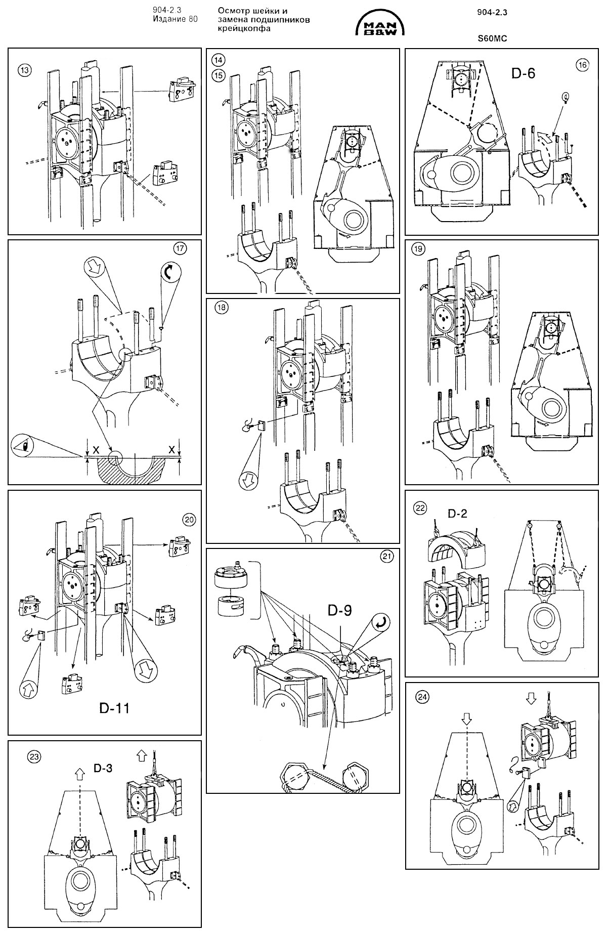 Осмотр шейки и замена подшипников крейцкопфа S60MC