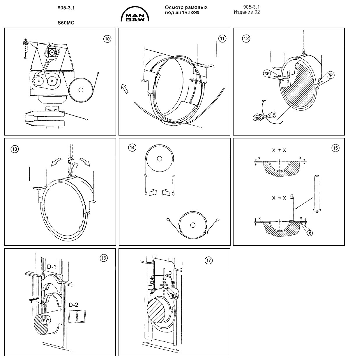 Осмотр рамовых подшипников (отмеченных буквой А)