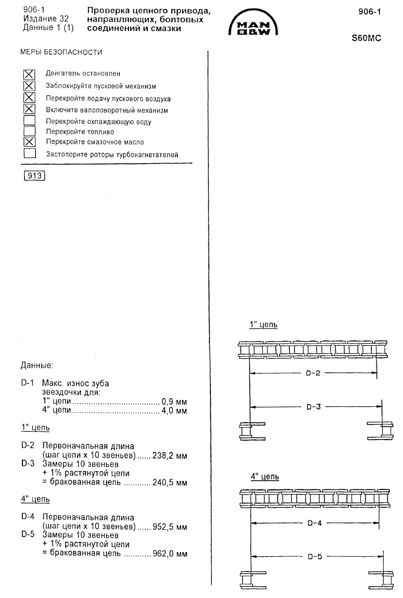 Проверка цепного привода, направляющих, болтовых соединений и смазки