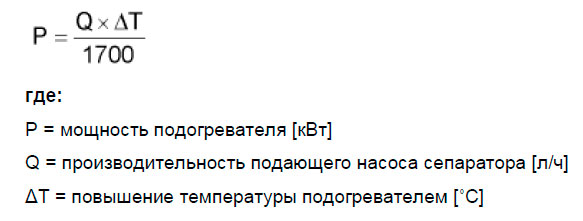 Минимальная требуемая мощность подогревателя