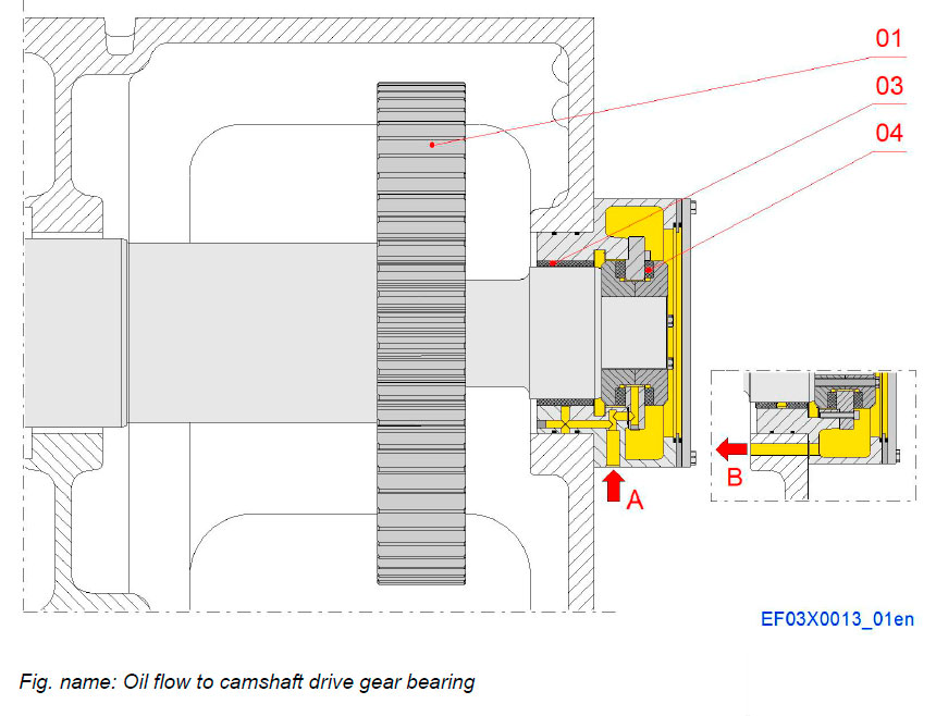 Oil flow to camshaft drive gear bearing