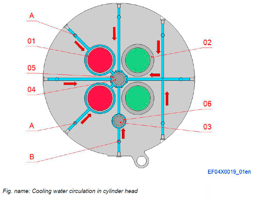 Cooling water circulation in cylinder head