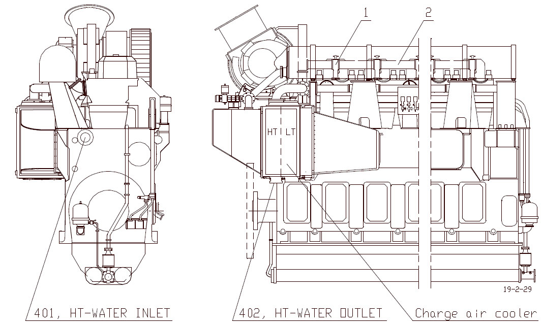 Cooling water system HT-circuit on in-line engine