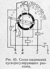 Схема соединений пускорегулирующего реостата