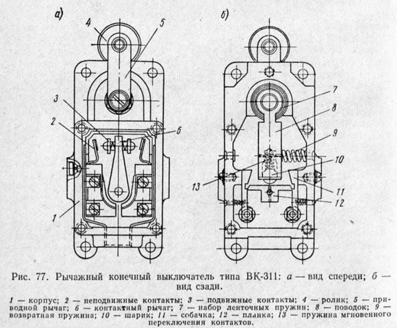 Рычажный конечный выключатель типа ВК-311