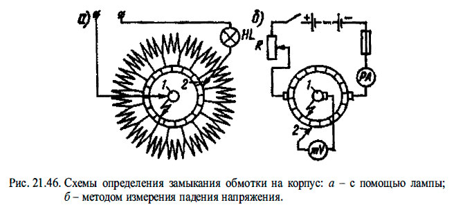 Схемы определения замыкания обмотки на корпус