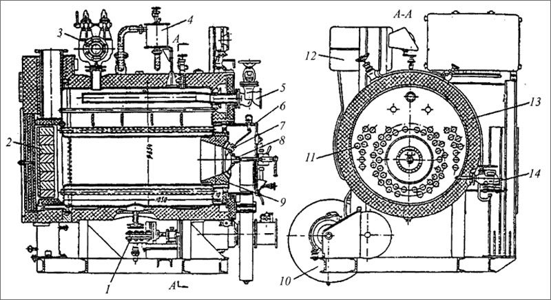 Продольный разрез котельного агрегата марки КВА-0,5/5