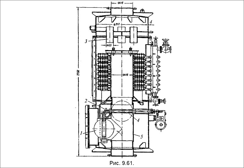 Котел с полным газовым регулированием с двумя заслонками (продольный разрез)