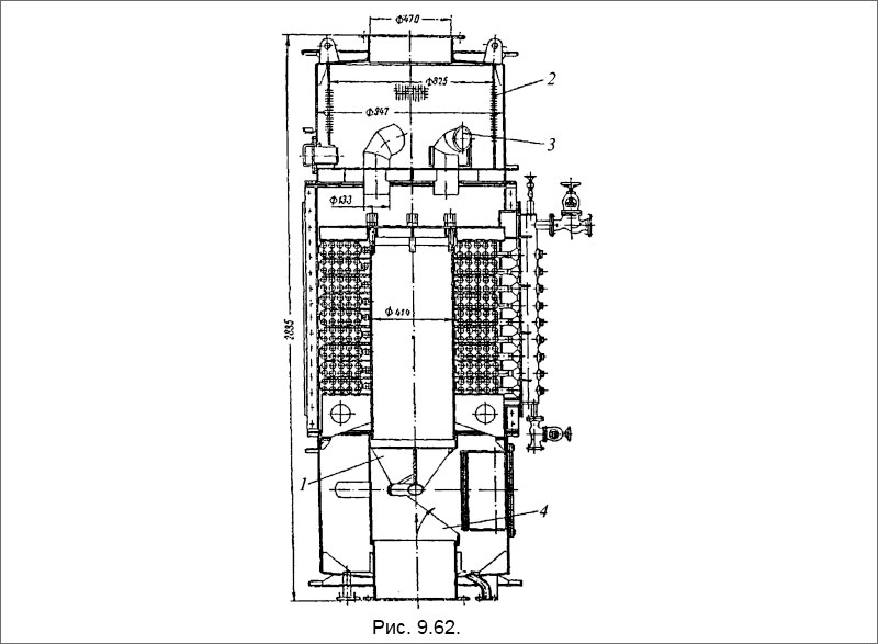 Котел с полным газовым регулированием с консольной заслонкой (продольный разрез)