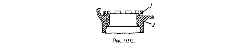 Гнездо, в верхней части которого имеется бурт, ввертывают в корпус: 1 - гнездо; 2 - корпус