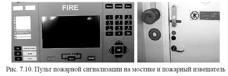 Пульт пожарной сигнализации на мостике и пожарный извещатель