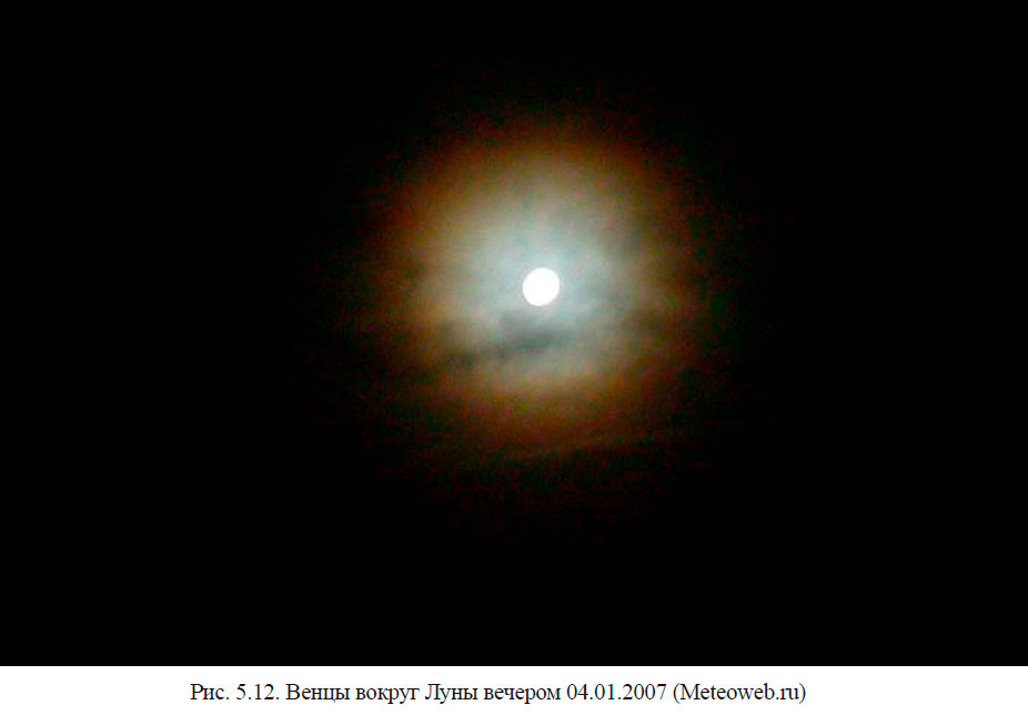 Венцы вокруг Луны вечером