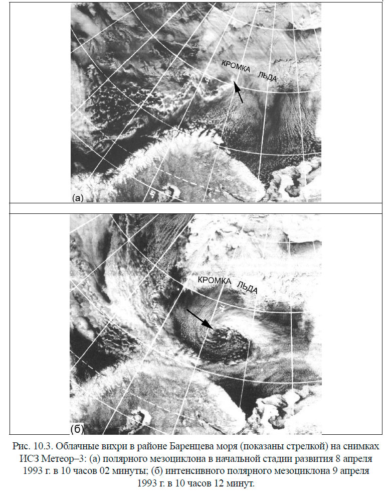Облачные вихри в районе Баренцева моря