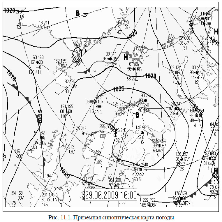 Приземная синоптическая карта погоды