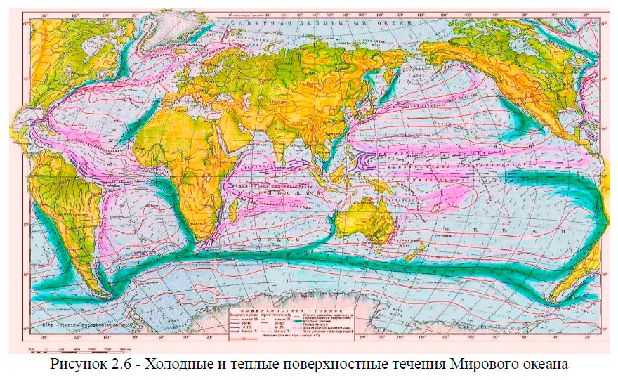 Холодные и теплые поверхностные течения Мирового океана