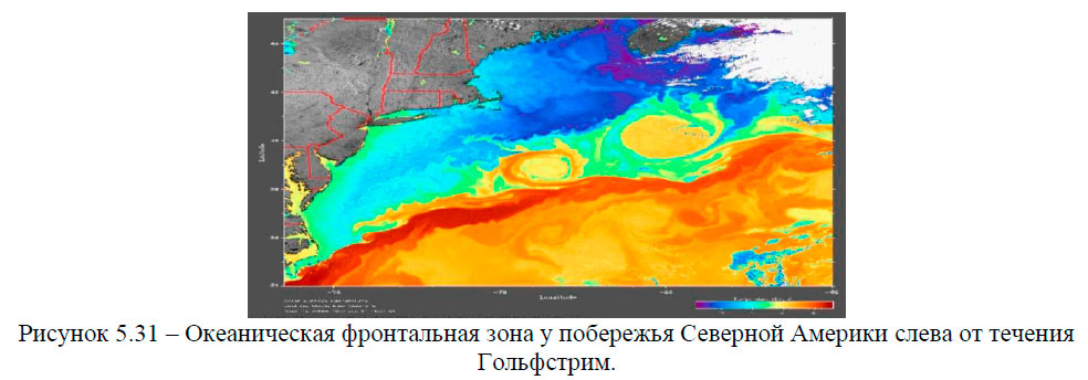 Океаническая фронтальная зона у побережья Северной Америки слева от течения Гольфстрим.