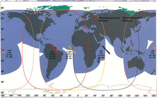 Зоны радиовидимости спутников ИНМАРСАТ