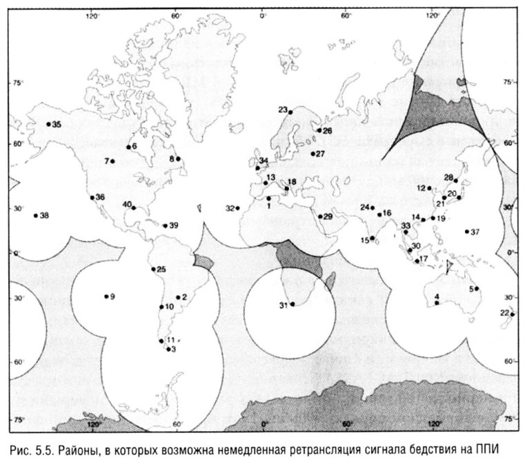 Районы, в которых возможна немедленная ретрансляция сигнала бедствия на ППИ