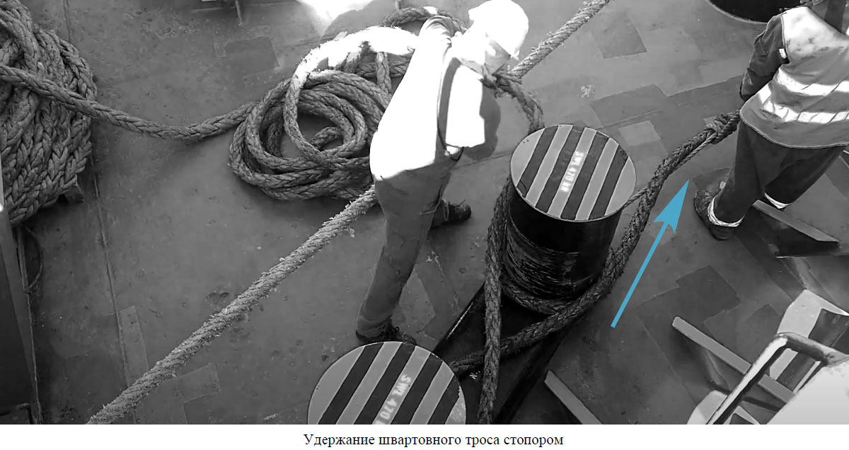 Удерживание швартовного троса стопором